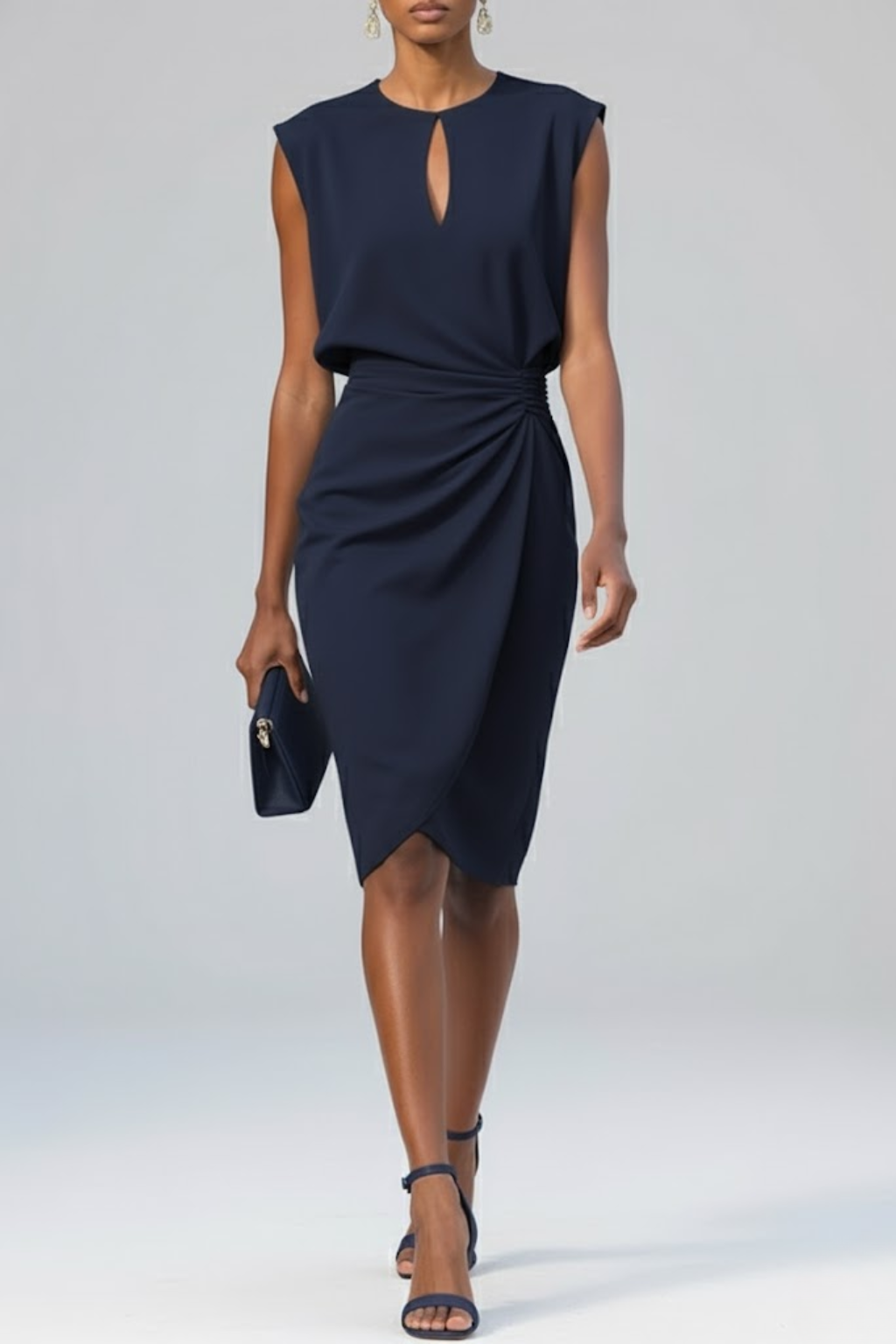 Women's Midi Dress with Keyhole Neck and Ruffle Details