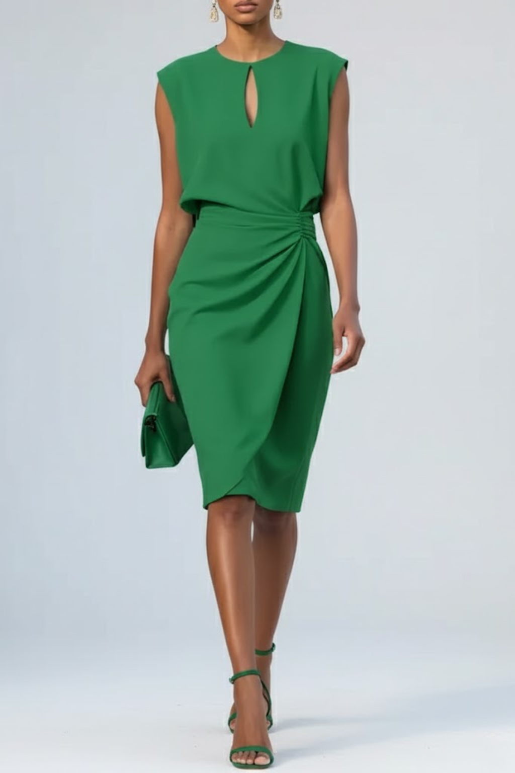 Women's Midi Dress with Keyhole Neck and Ruffle Details