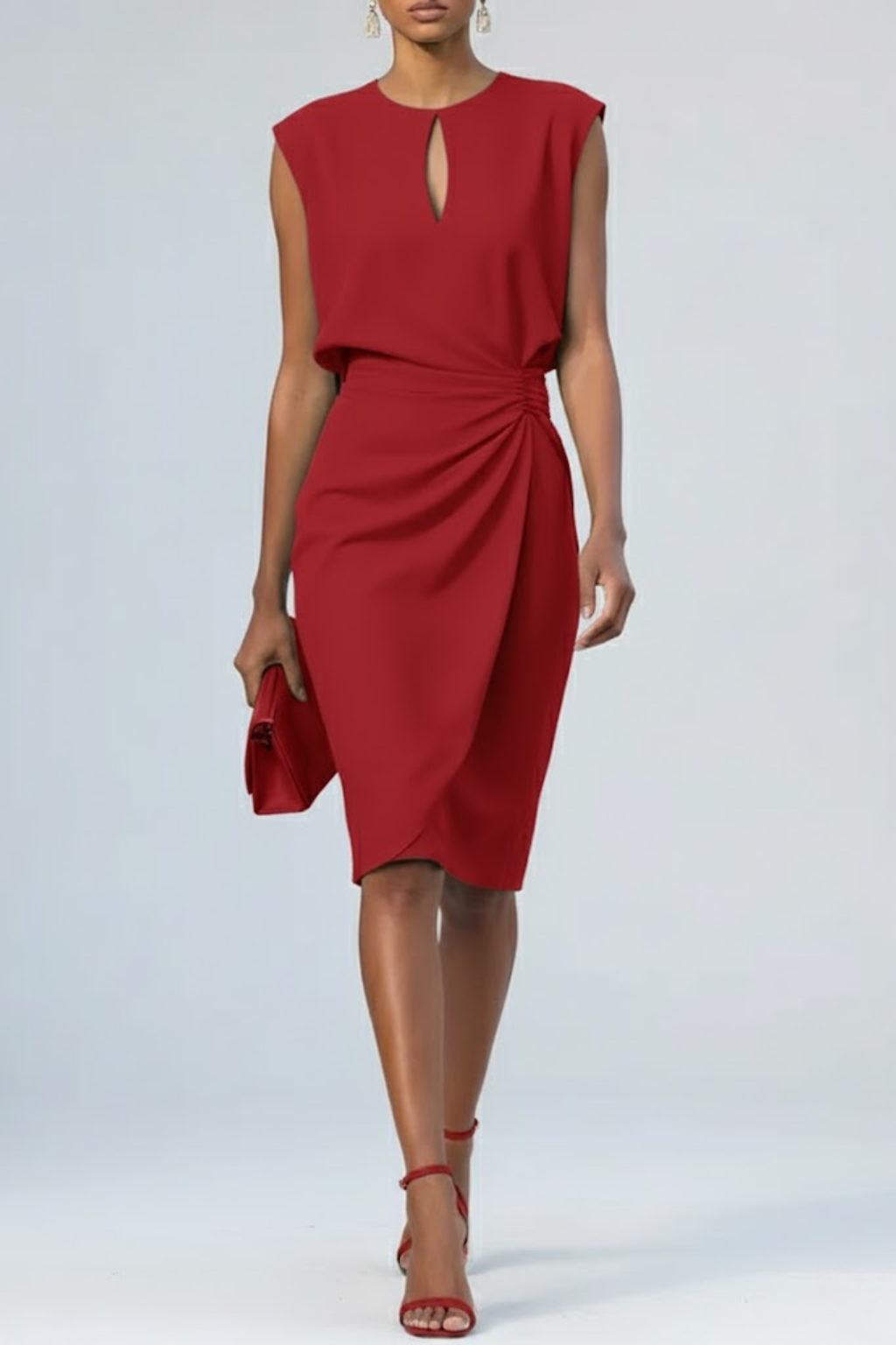 Women's Midi Dress with Keyhole Neck and Ruffle Details