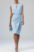 Women's Midi Dress with Keyhole Neck and Ruffle Details