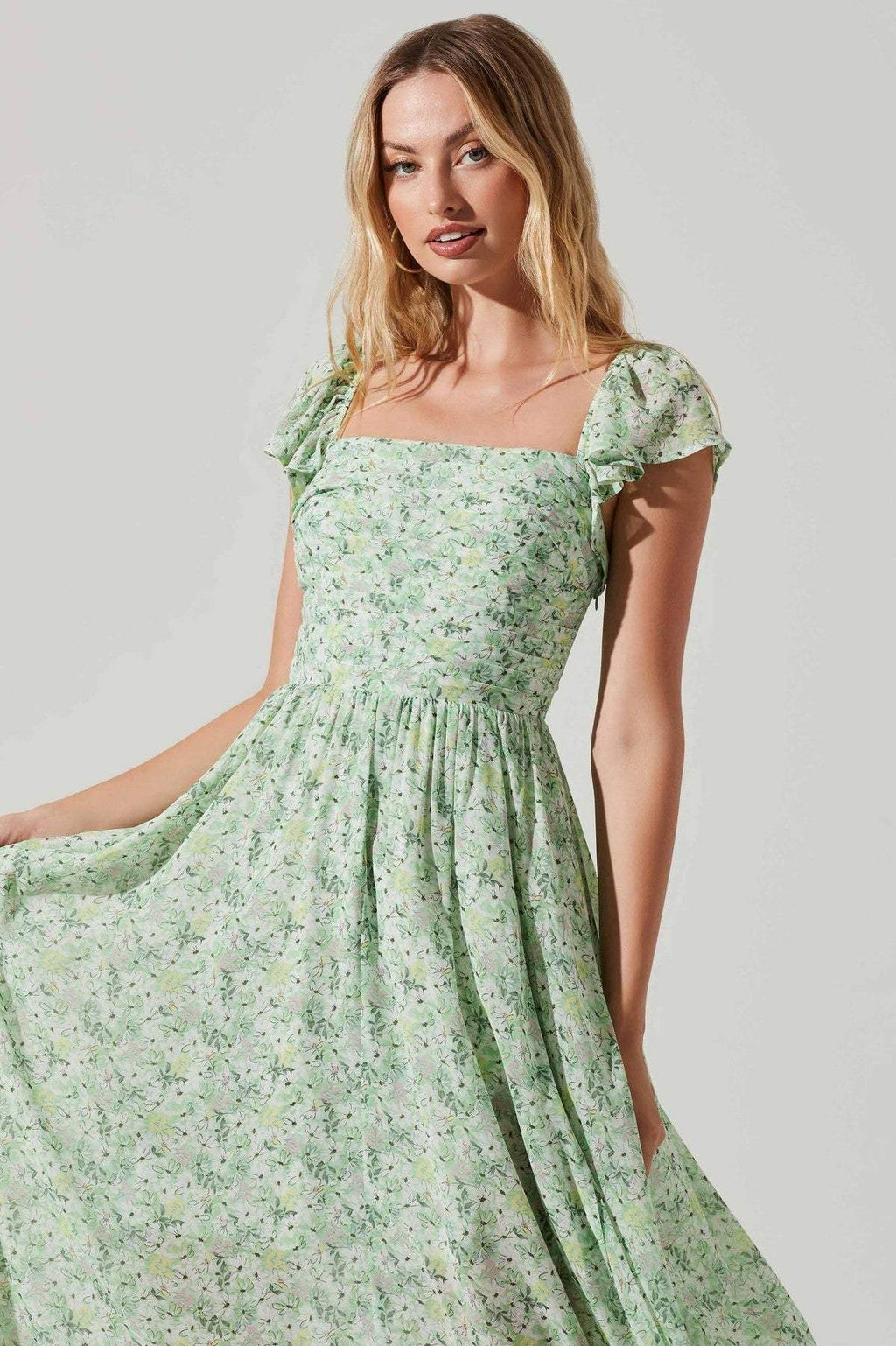 Women's Midi Dress with Pleated Top and Slit
