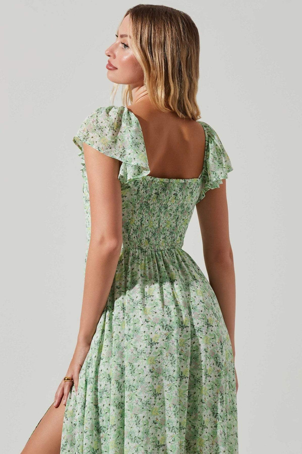 Women's Midi Dress with Pleated Top and Slit