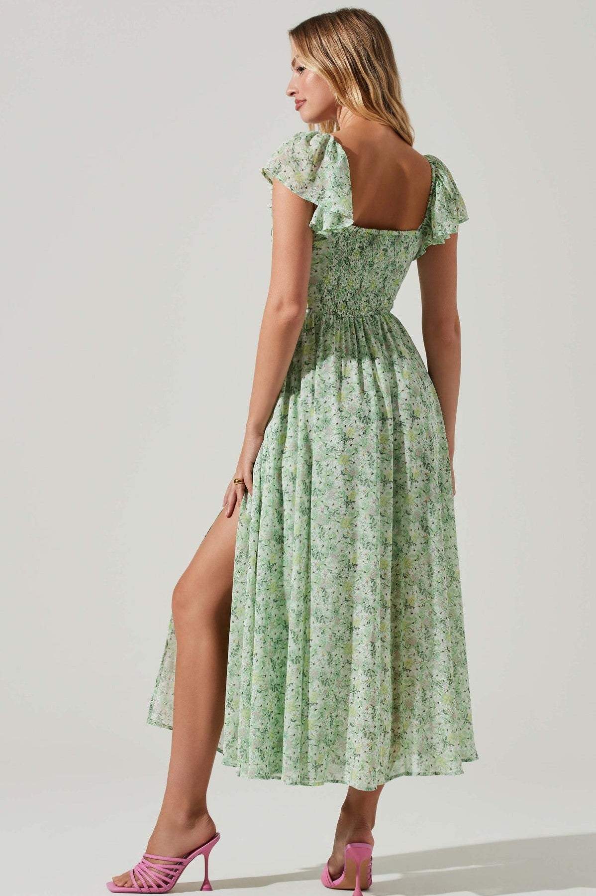 Women's Midi Dress with Pleated Top and Slit