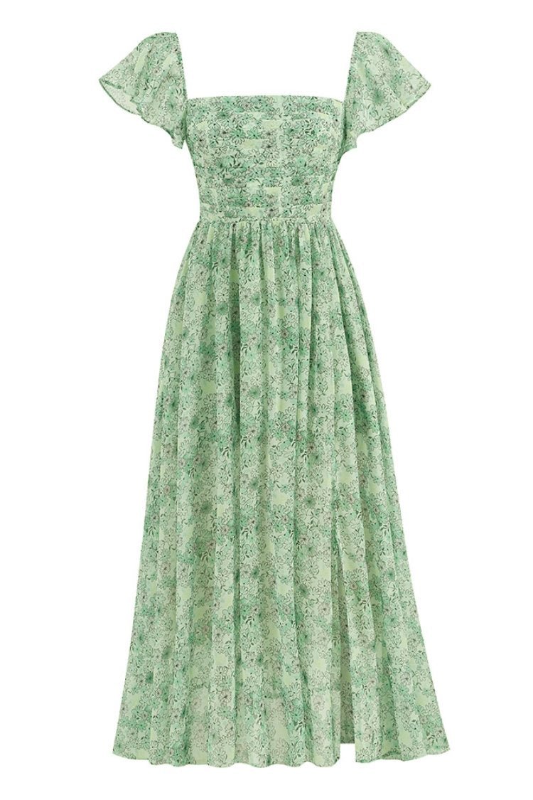 Women's Midi Dress with Pleated Top and Slit