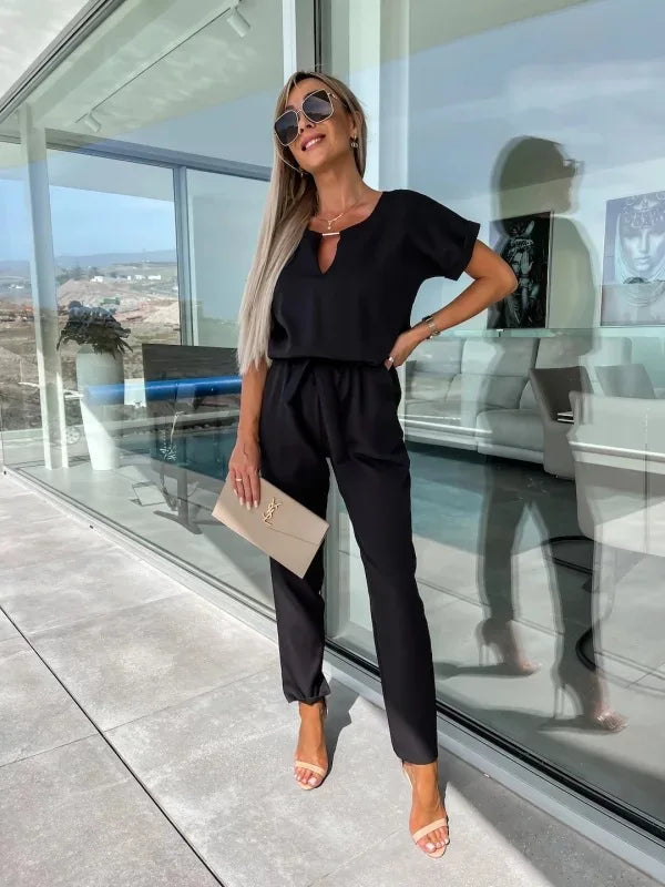 Women's Midi Two Piece Set with Short Sleeves