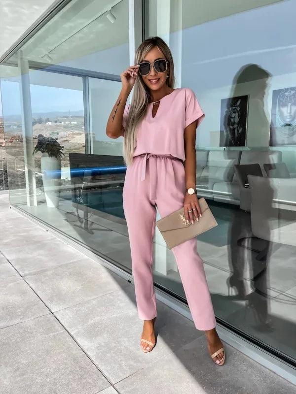 Women's Midi Two Piece Set with Short Sleeves