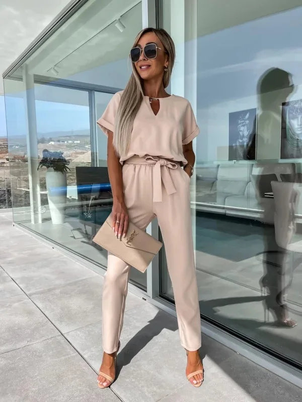 Women's Midi Two Piece Set with Short Sleeves