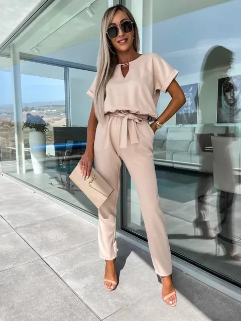 Women's Midi Two Piece Set with Short Sleeves