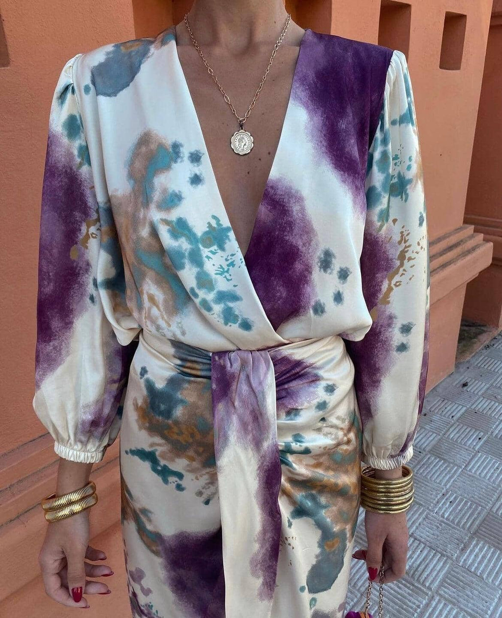 Women's Midi Wrap Dress with 3/4 Sleeves
