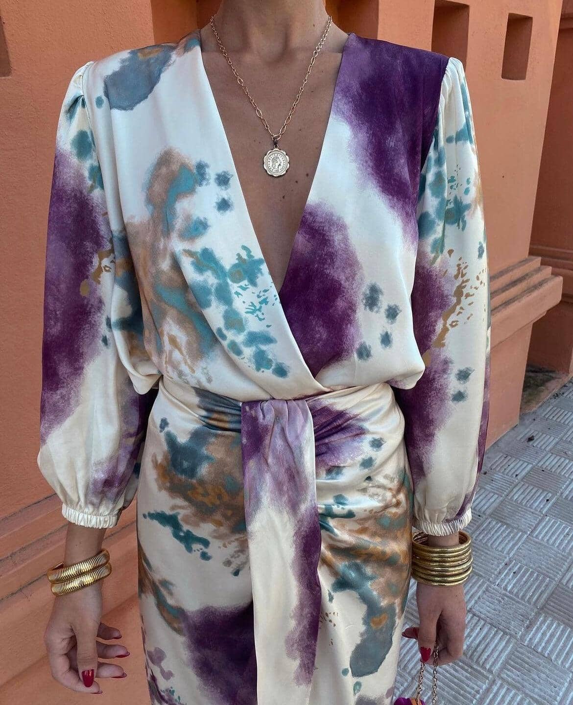 Women's Midi Wrap Dress with 3/4 Sleeves