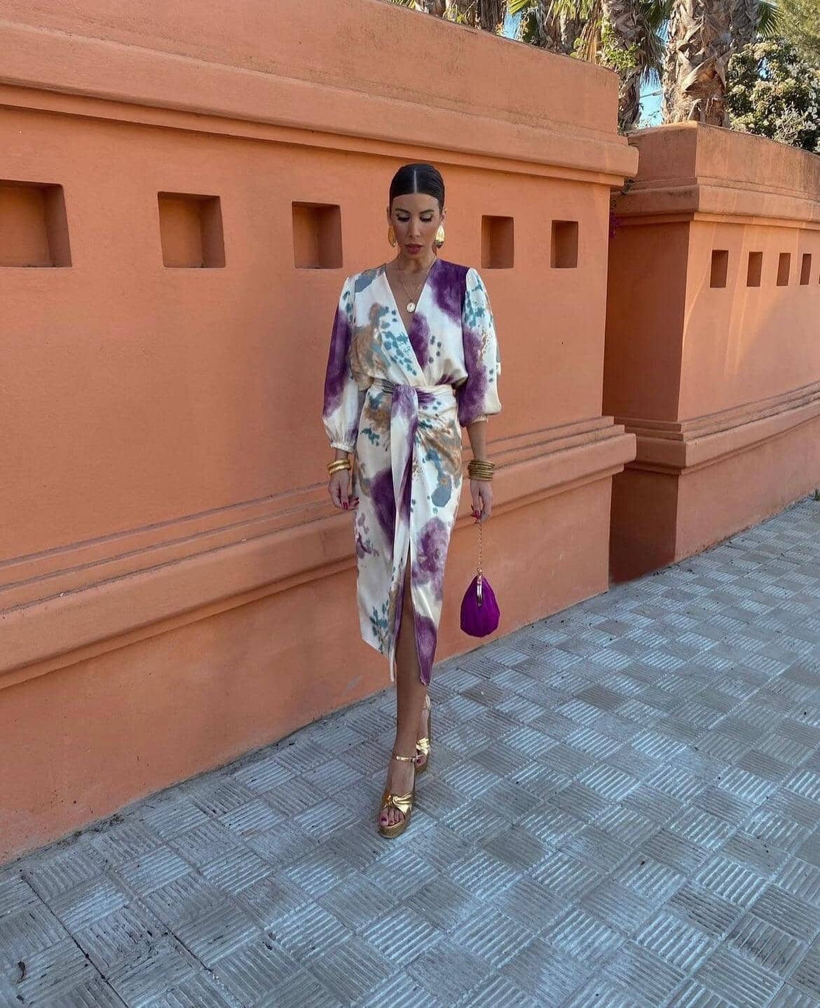 Women's Midi Wrap Dress with 3/4 Sleeves