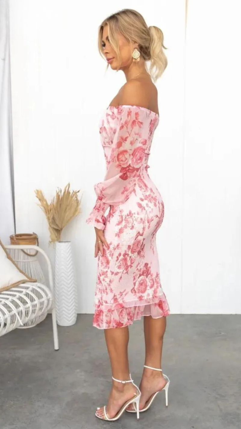 Women's Off-Shoulder Floral Midi Dress