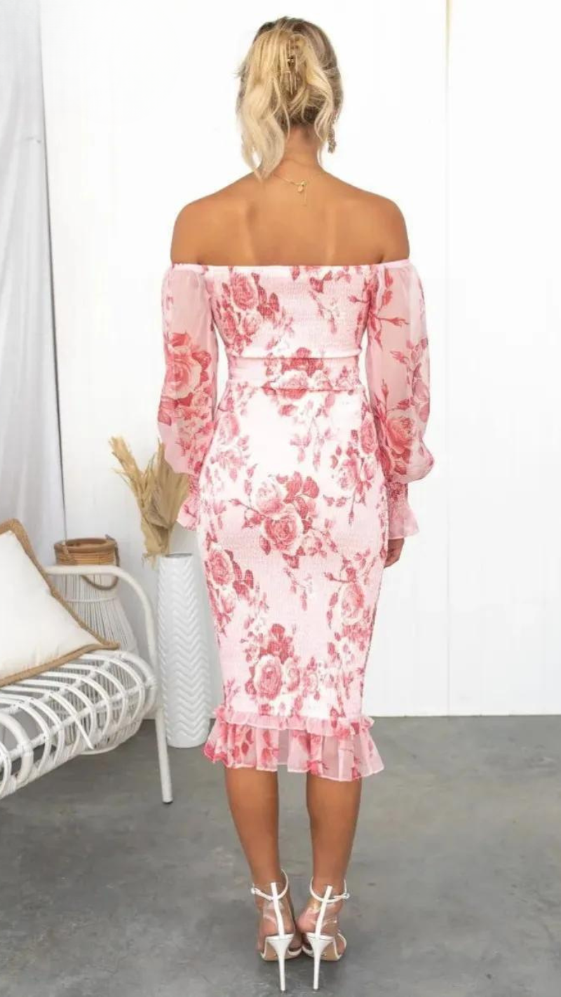 Women's Off-Shoulder Floral Midi Dress