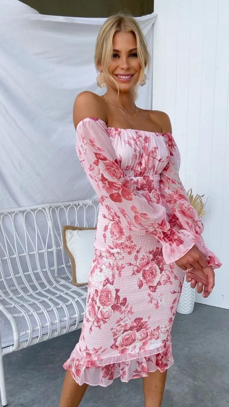 Women's Off-Shoulder Floral Midi Dress
