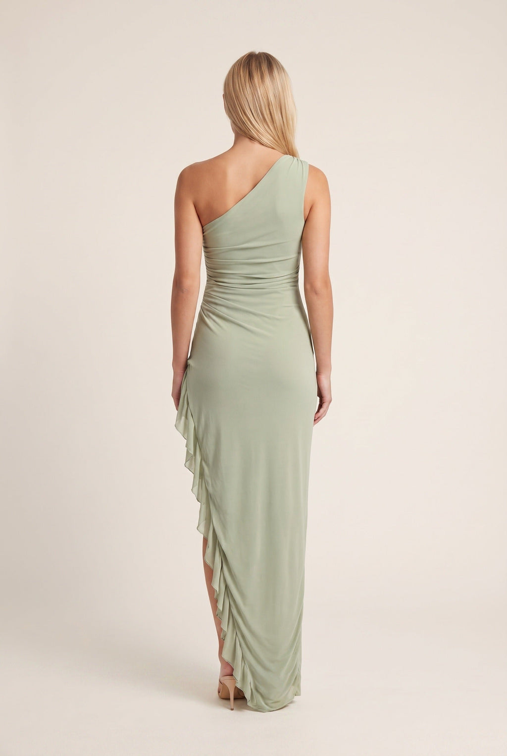 Women's One-Shoulder Maxi Dress with Asymmetrical Ruffle Detail