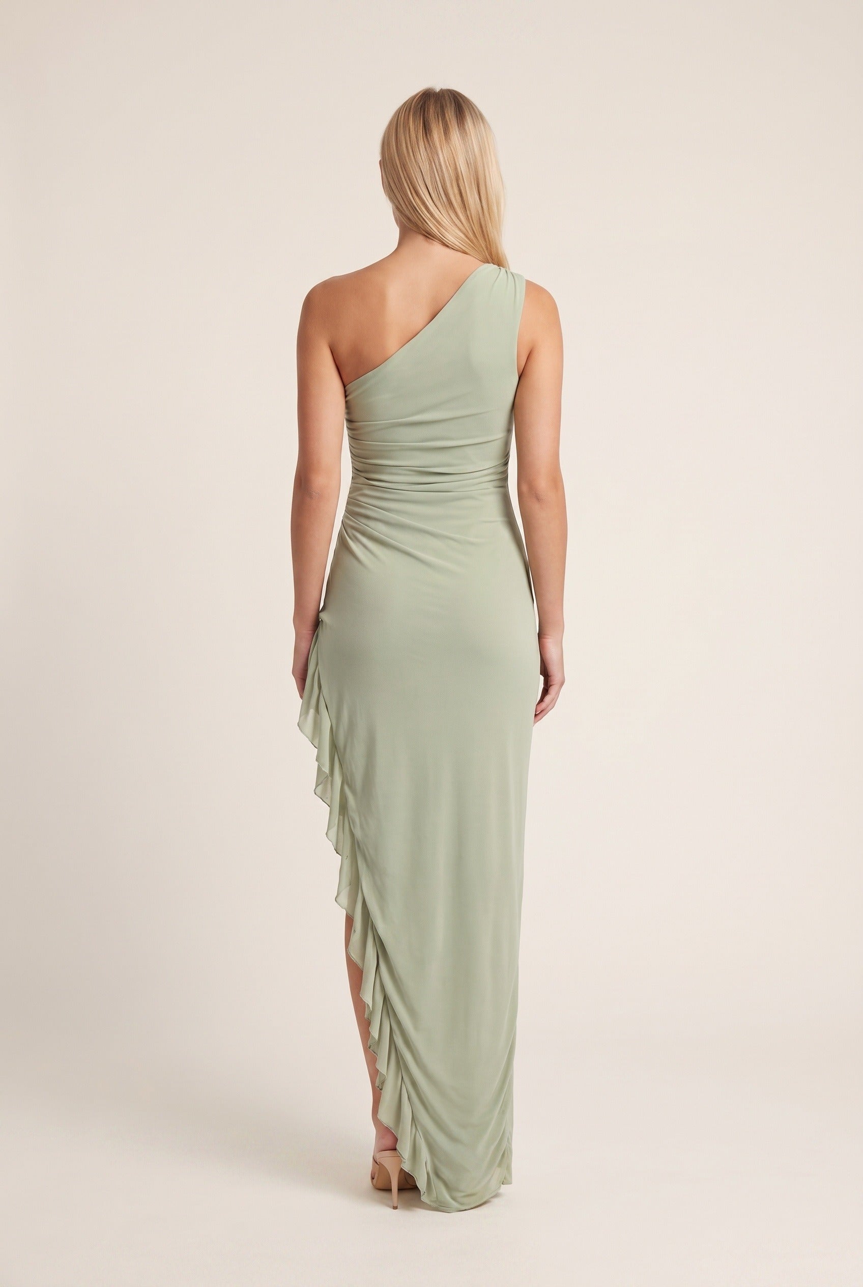 Women's One-Shoulder Maxi Dress with Asymmetrical Ruffle Detail