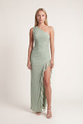 Women's One-Shoulder Maxi Dress with Asymmetrical Ruffle Detail