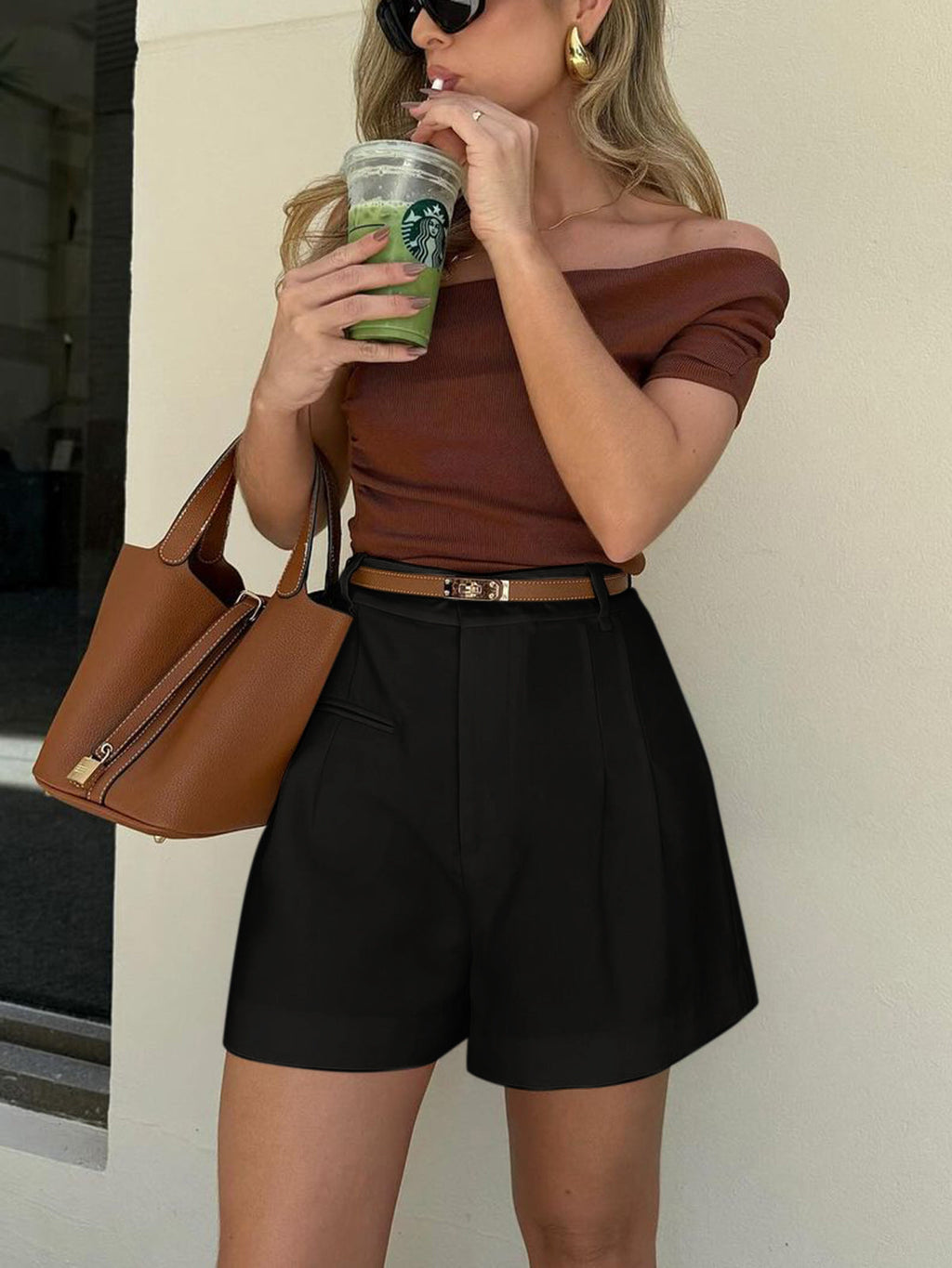 Women's Pleated Shorts with Side Pockets