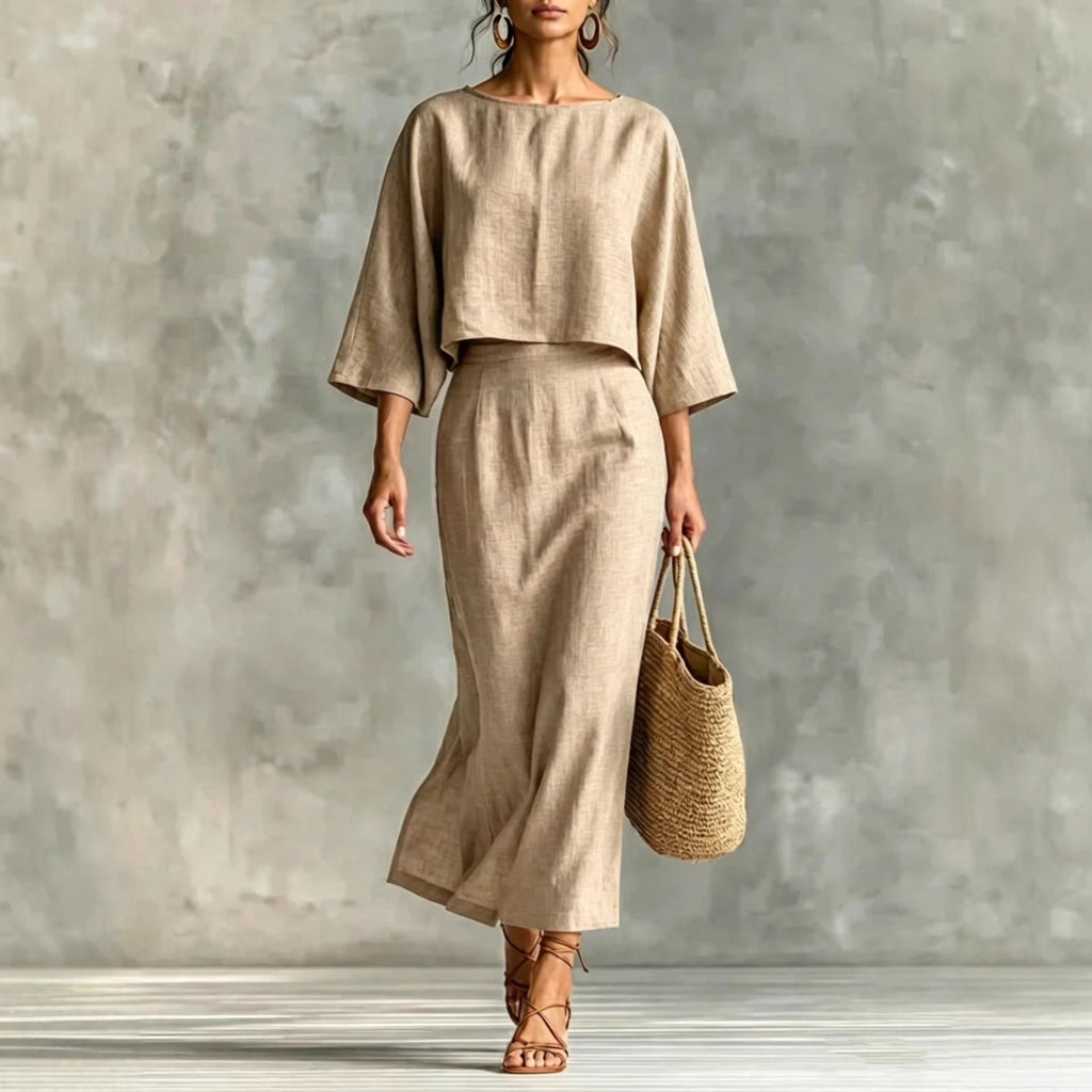 Women's Plus Size High-Waisted Midi Skirt and Top Set