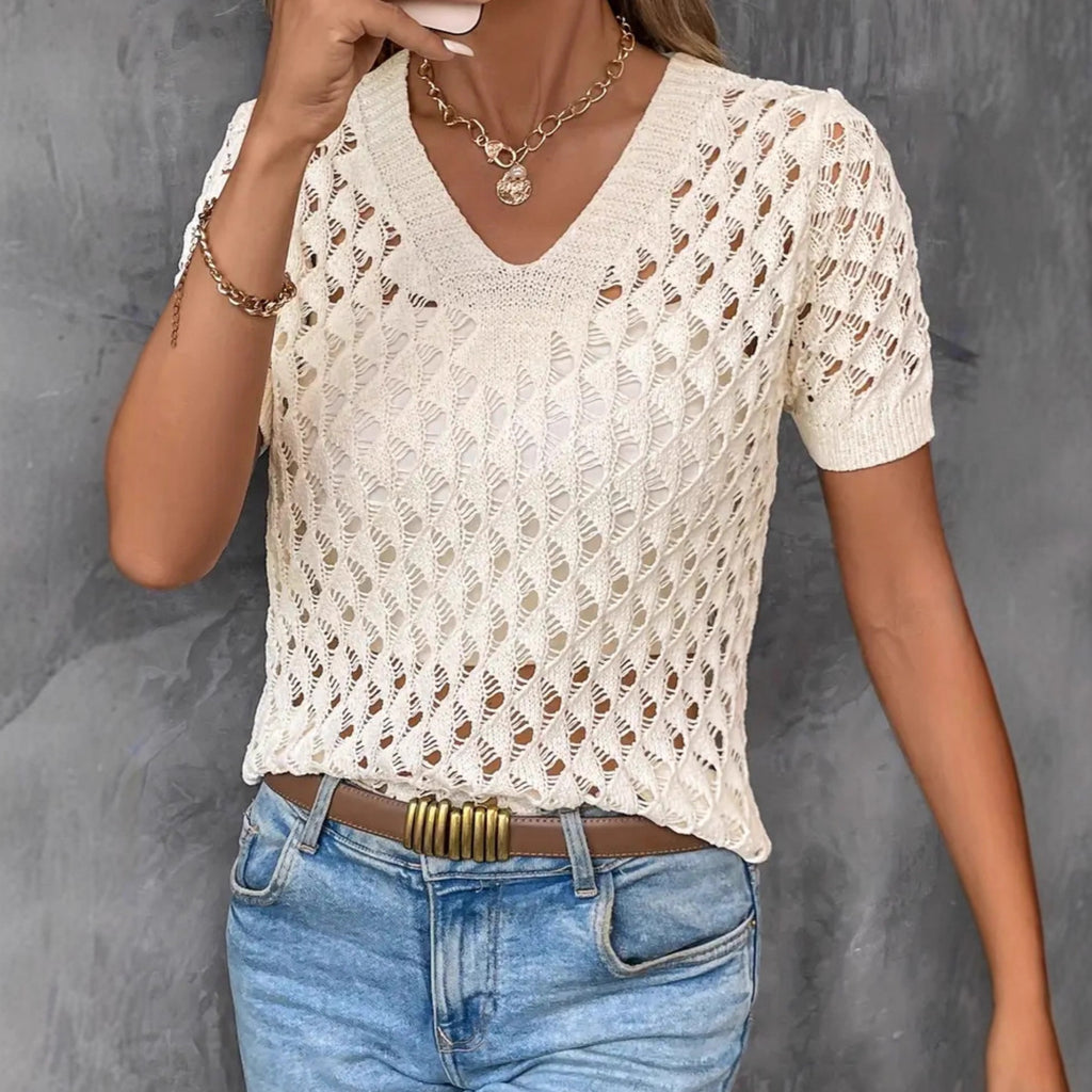 Women's Plus-Size Hollow-Out Short-Sleeve Top