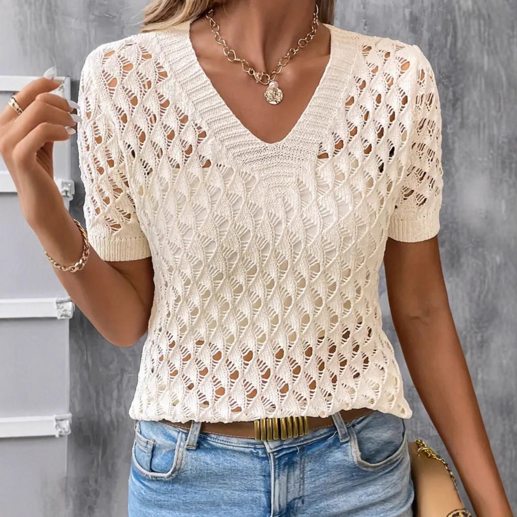 Women's Plus-Size Hollow-Out Short-Sleeve Top