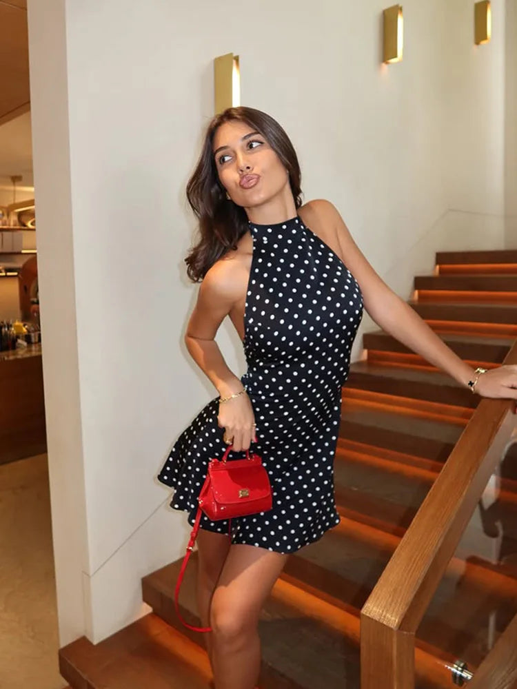 Women's Polka Dot Halter Mini Dress