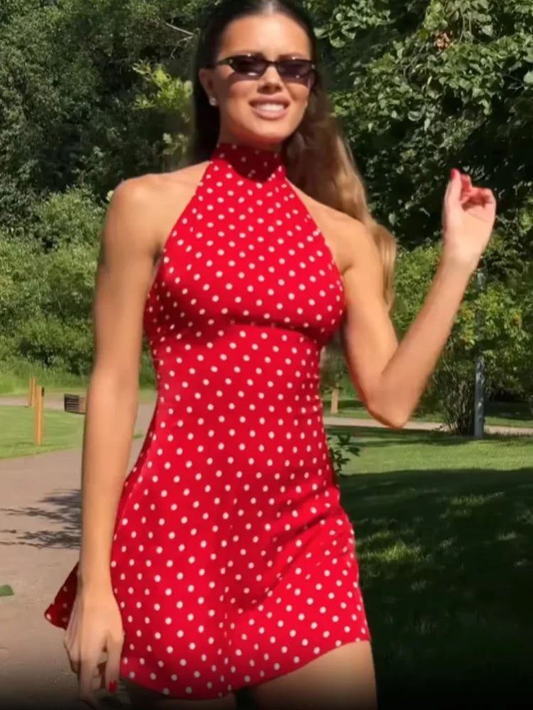 Women's Polka Dot Halter Mini Dress