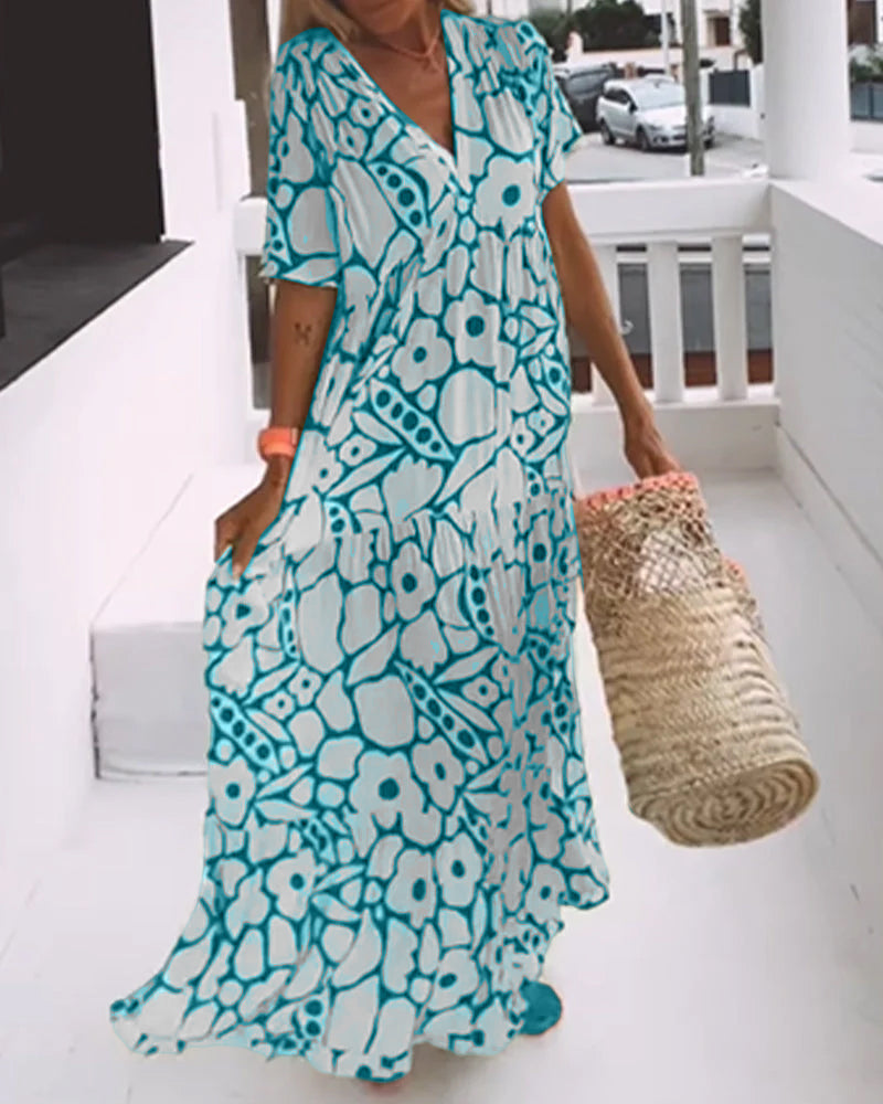 Women's Printed Loose V-Neck Summer Dress