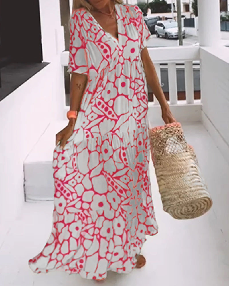 Women's Printed Loose V-Neck Summer Dress