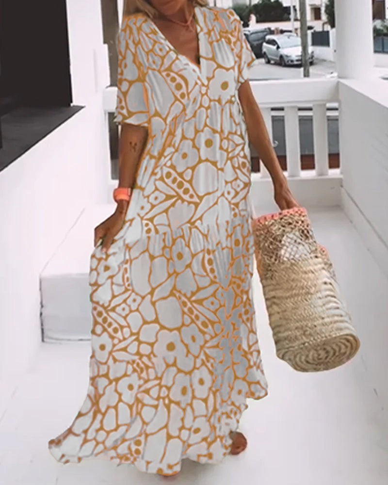 Women's Printed Loose V-Neck Summer Dress