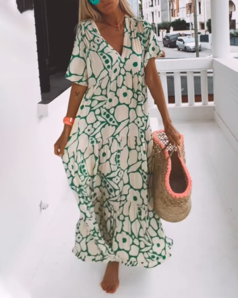Women's Printed Loose V-Neck Summer Dress