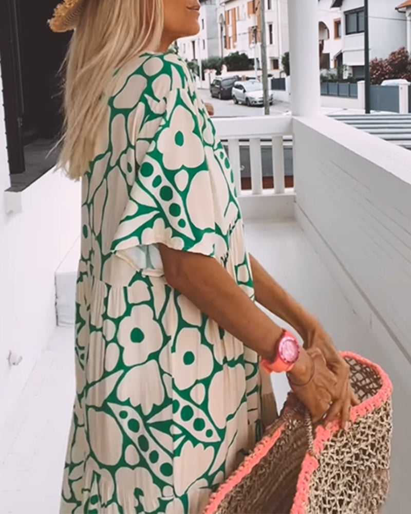 Women's Printed Loose V-Neck Summer Dress