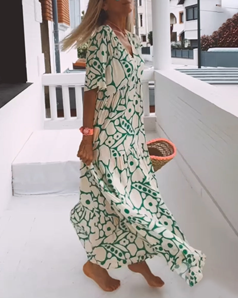 Women's Printed Loose V-Neck Summer Dress