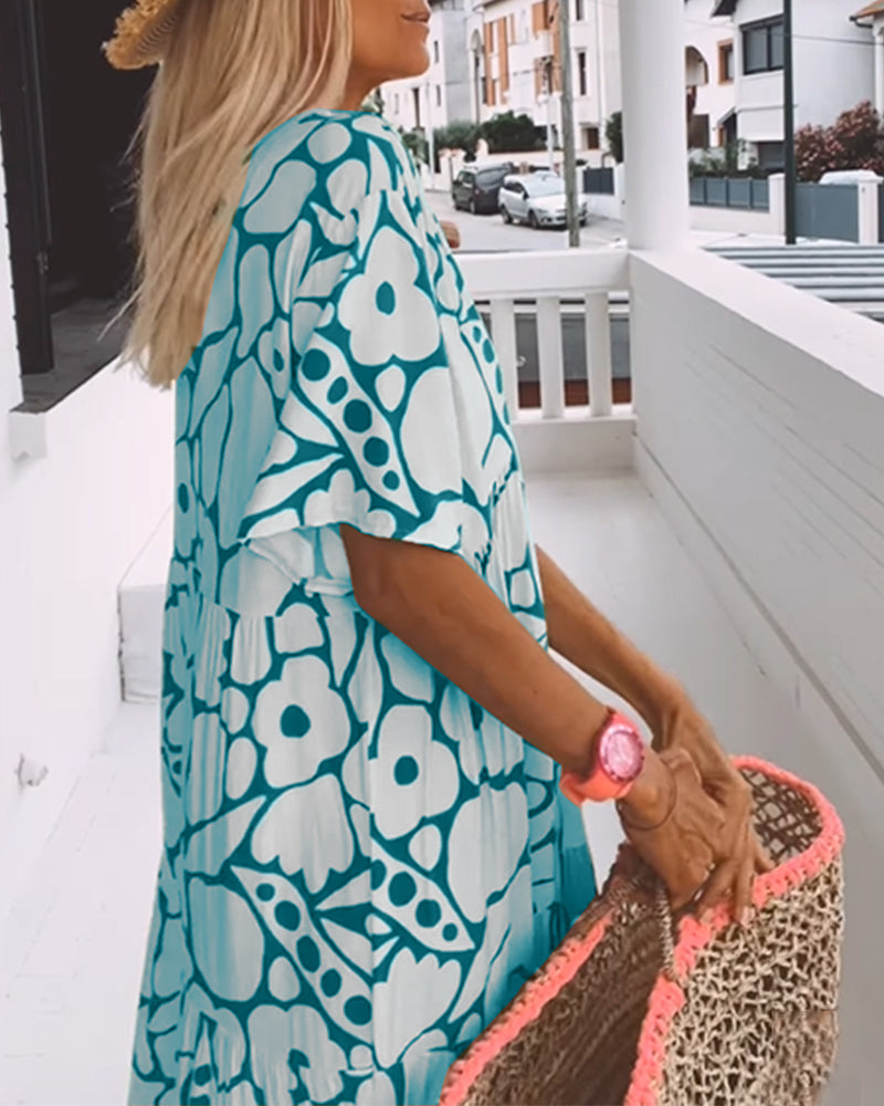 Women's Printed Loose V-Neck Summer Dress