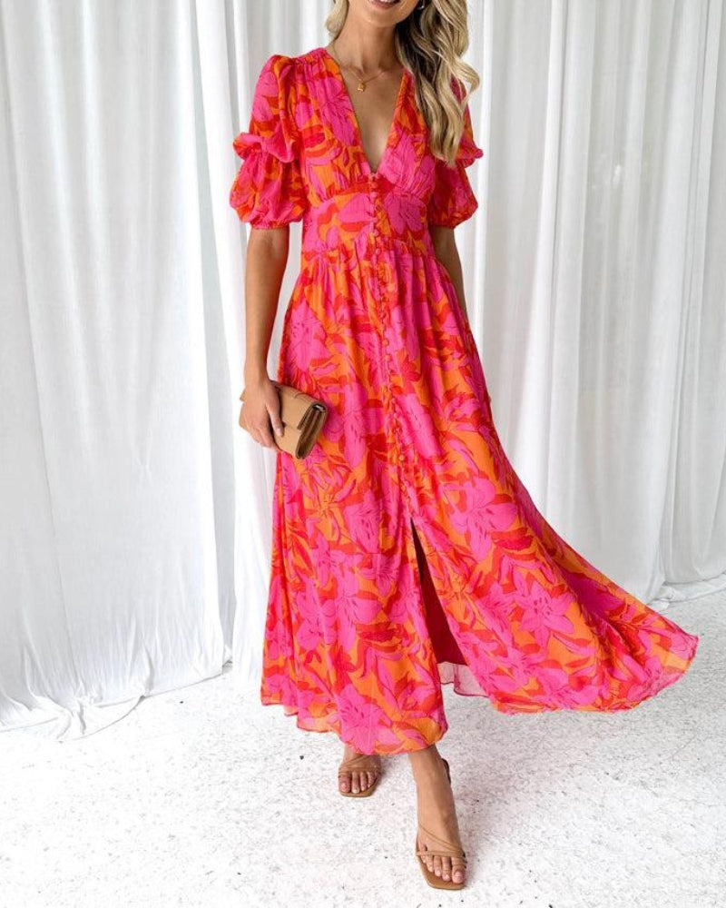 Women's Puff Sleeve Maxi Dress