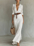 Women's Ruched Maxi Shirt Dress with Belted Waist