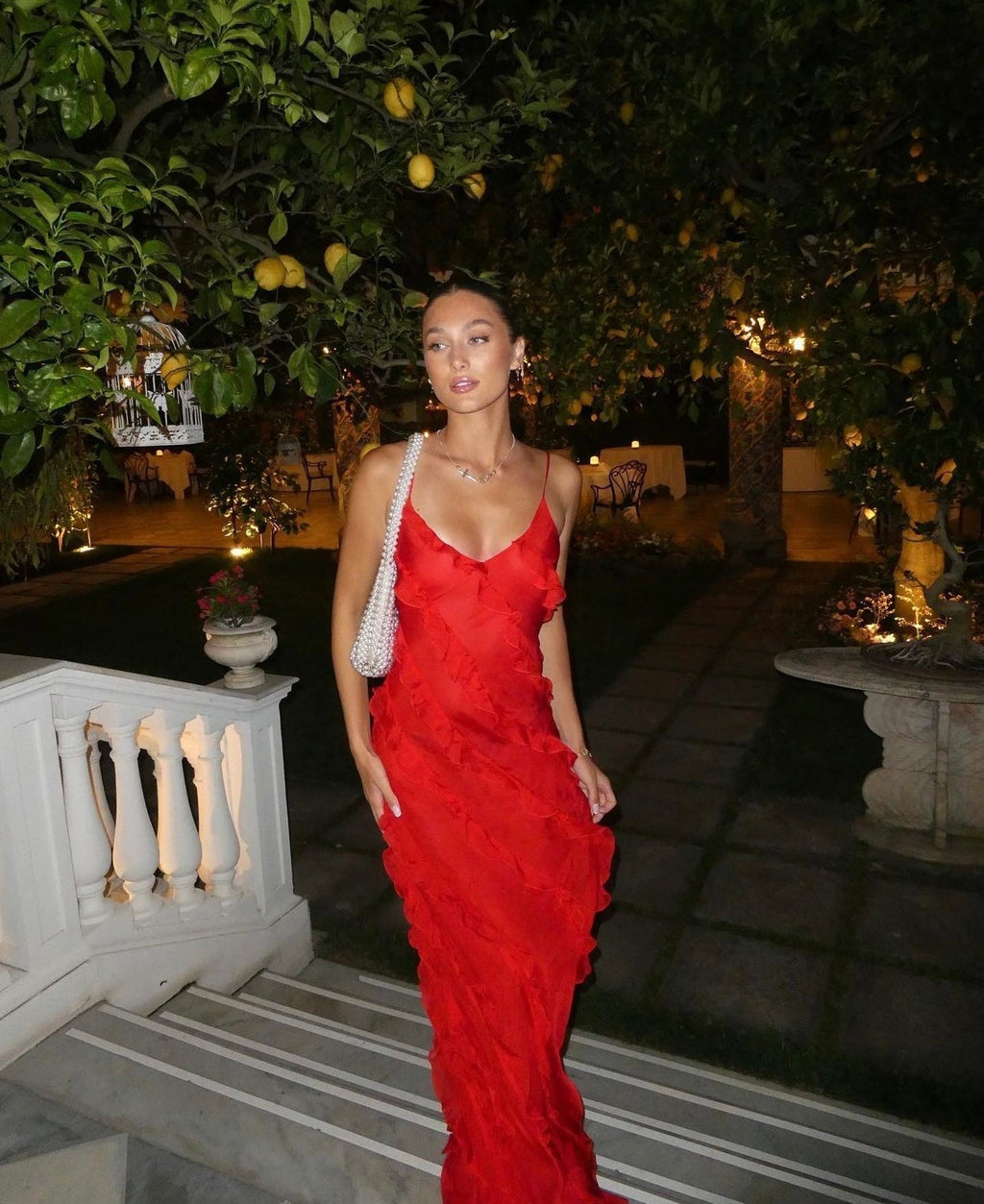 Women's Ruffle Maxi Dress with Spaghetti Straps