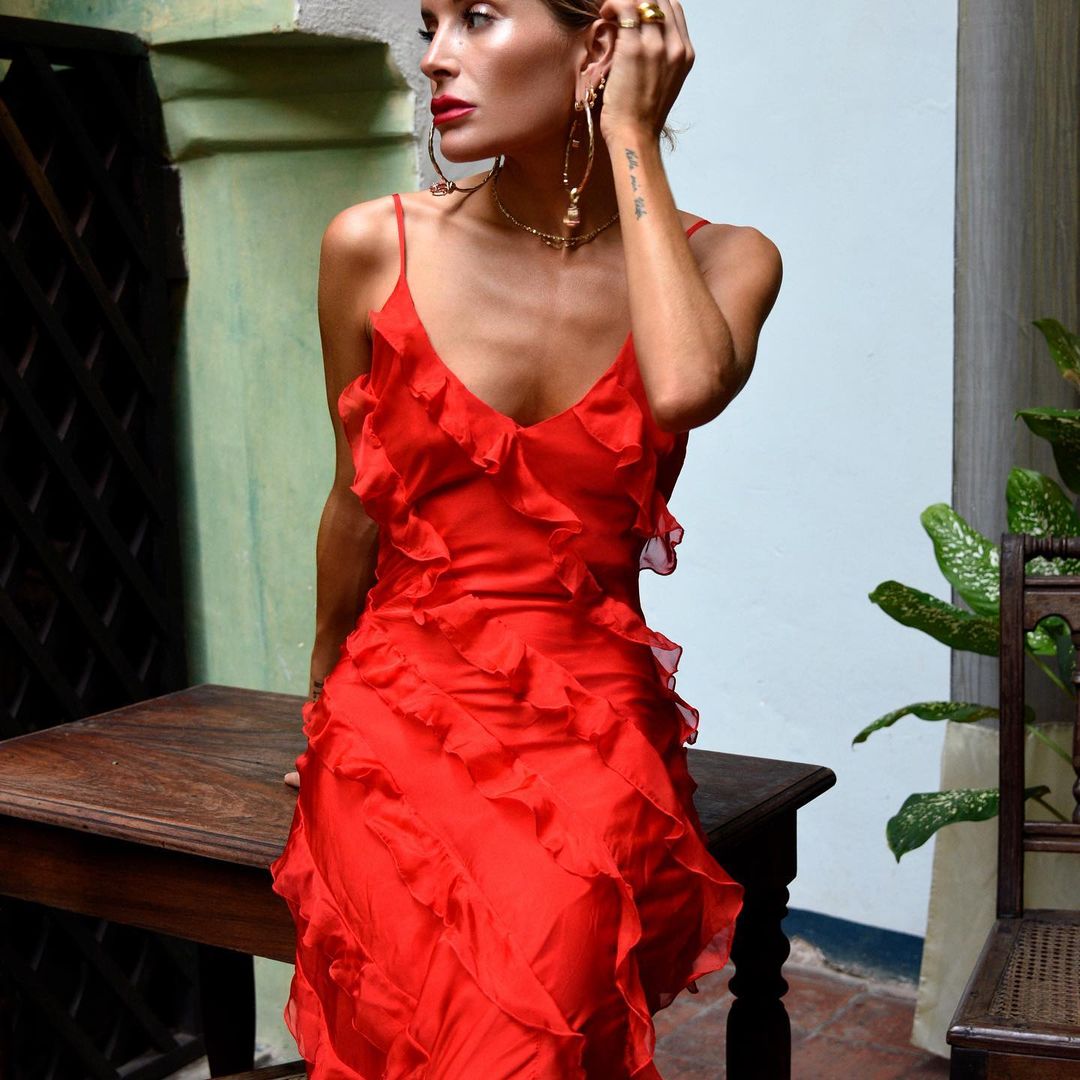Women's Ruffle Maxi Dress with Spaghetti Straps