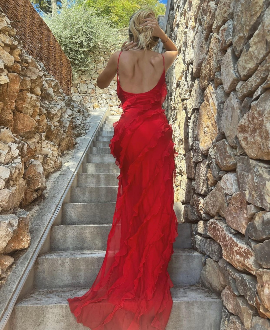 Women's Ruffle Maxi Dress with Spaghetti Straps