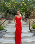 Women's Ruffle Maxi Dress with Spaghetti Straps