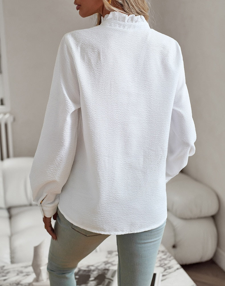 Women's Ruffled Button-Up Blouse