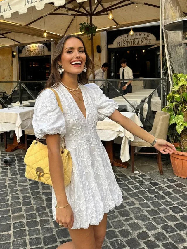 Women's Ruffled Summer Mini Dress with Embroidery