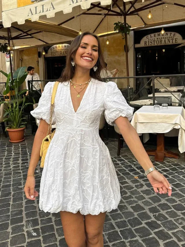 Women's Ruffled Summer Mini Dress with Embroidery
