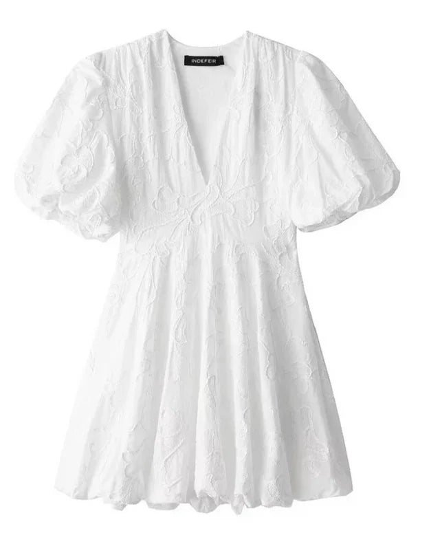 Women's Ruffled Summer Mini Dress with Embroidery