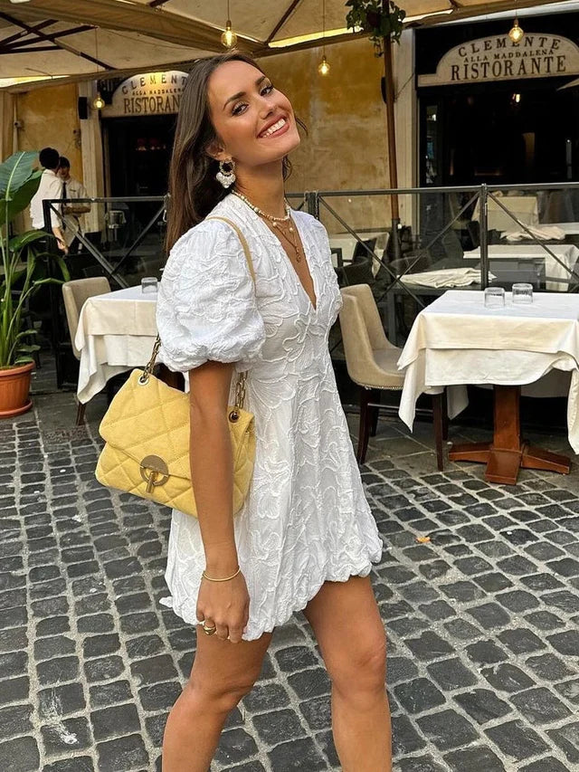 Women's Ruffled Summer Mini Dress with Embroidery