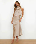 Women's Satin Halter Midi Cocktail Dress