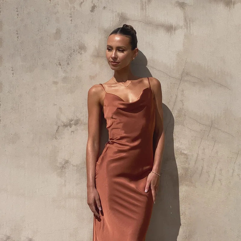 Women's Satin Maxi Dress for Formal Events