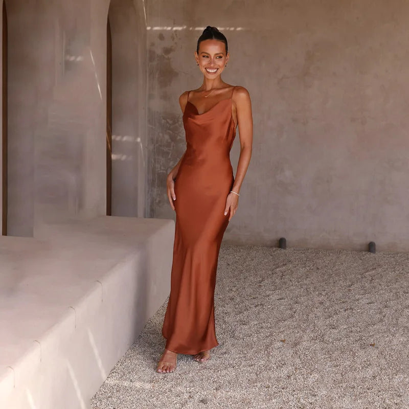 Women's Satin Maxi Dress for Formal Events