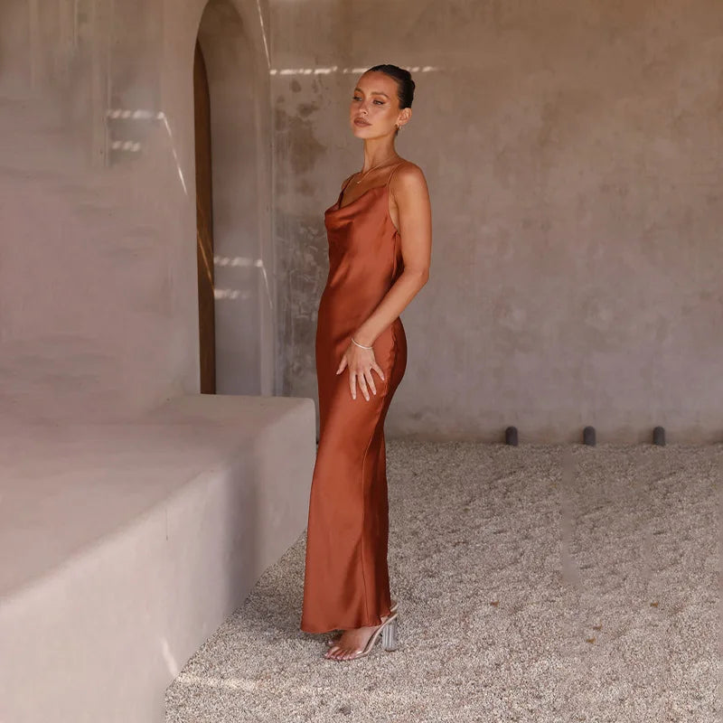 Women's Satin Maxi Dress for Formal Events