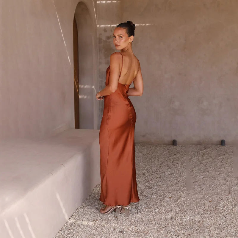 Women's Satin Maxi Dress for Formal Events